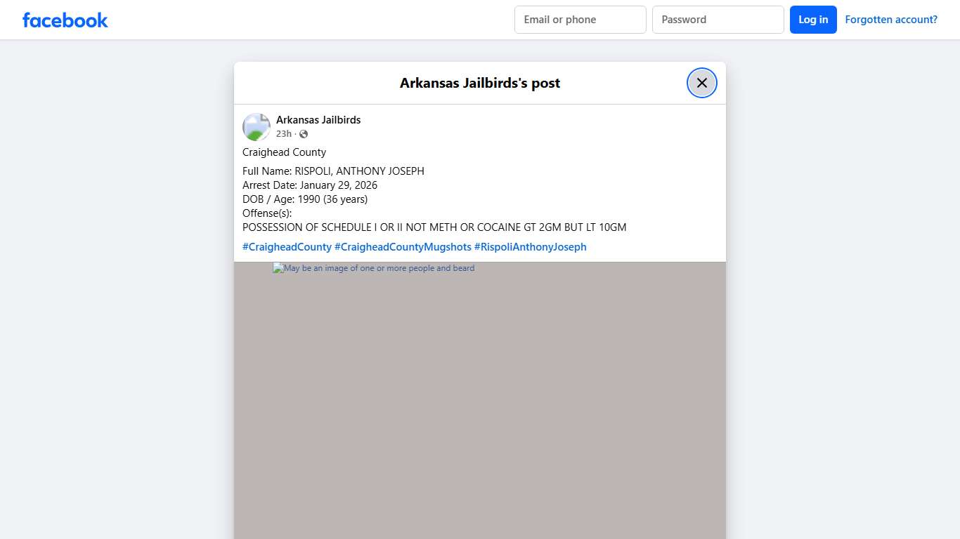 Craighead County Full Name: RISPOLI,... - Arkansas Jailbirds Facebook